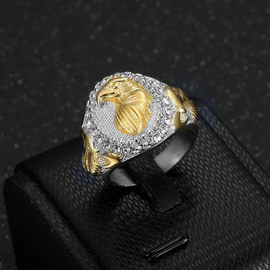 Stainless Steel Eagle Ring with Rhinestone