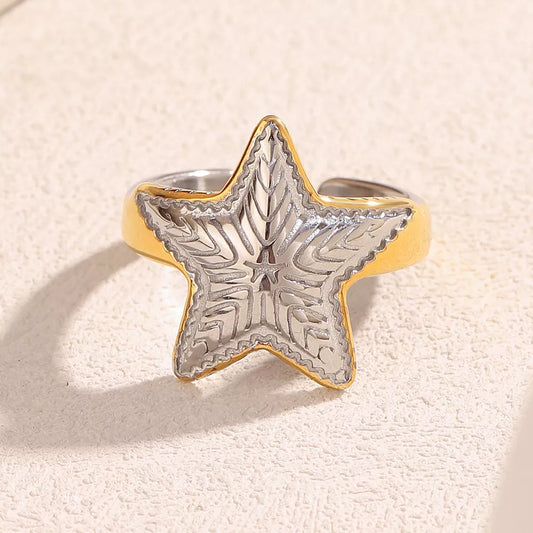 18K Gold Plated Star Open Ring for Women – Trendy Mixed Color Party Jewelry