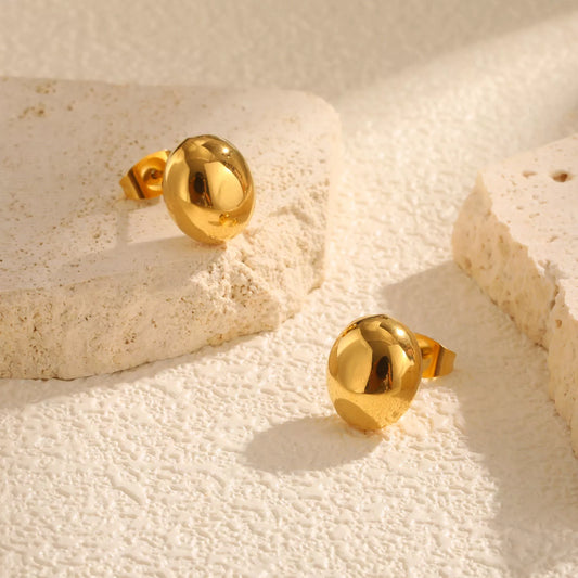 Gold Plated Egg-Shaped Stud Earrings for Women
