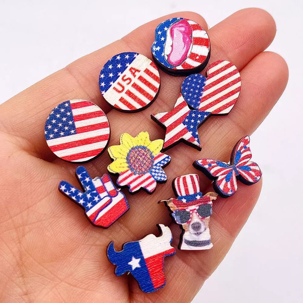 Patriotic Wooden Stud Earrings