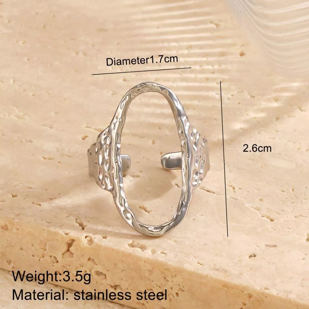Textured Geometric Oval Open Ring