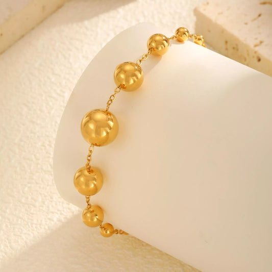 Gold Stainless Steel Round Ball Bracelet for Women – Trendy Minimalist Jewelry