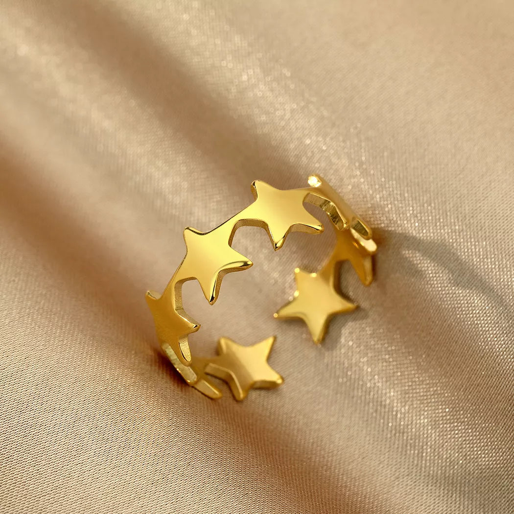Vintage Star Adjustable Stainless Steel Rings for Women – Gold & Silver