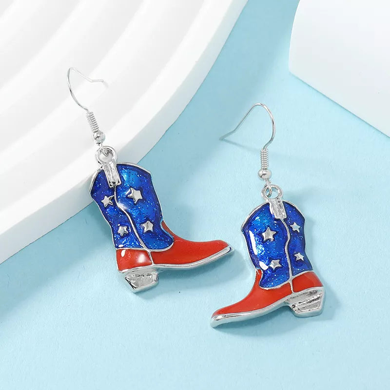 4th of July Dangle Earrings – American Flag Star & Shoe Pendant for Women