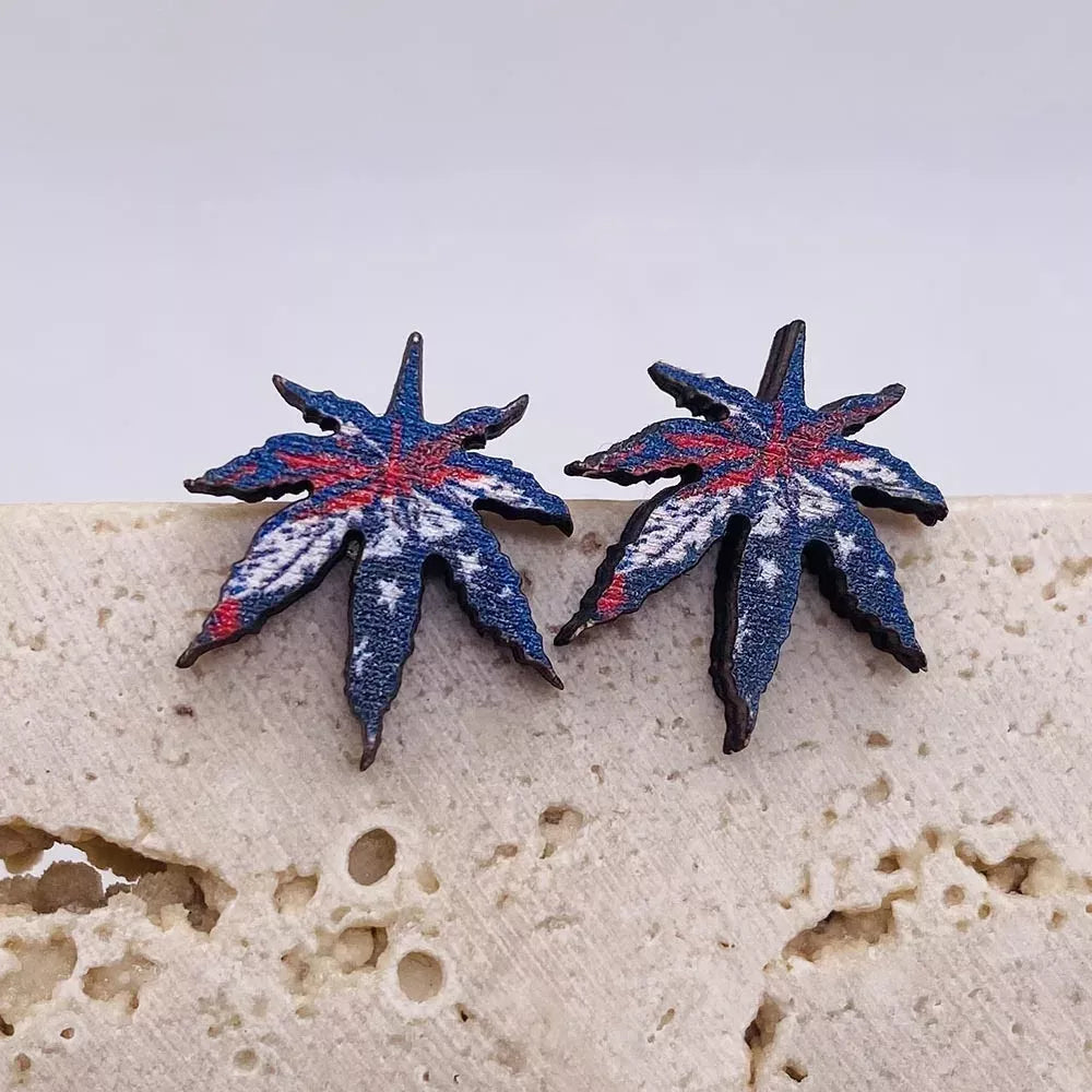 Patriotic Wooden Stud Earrings