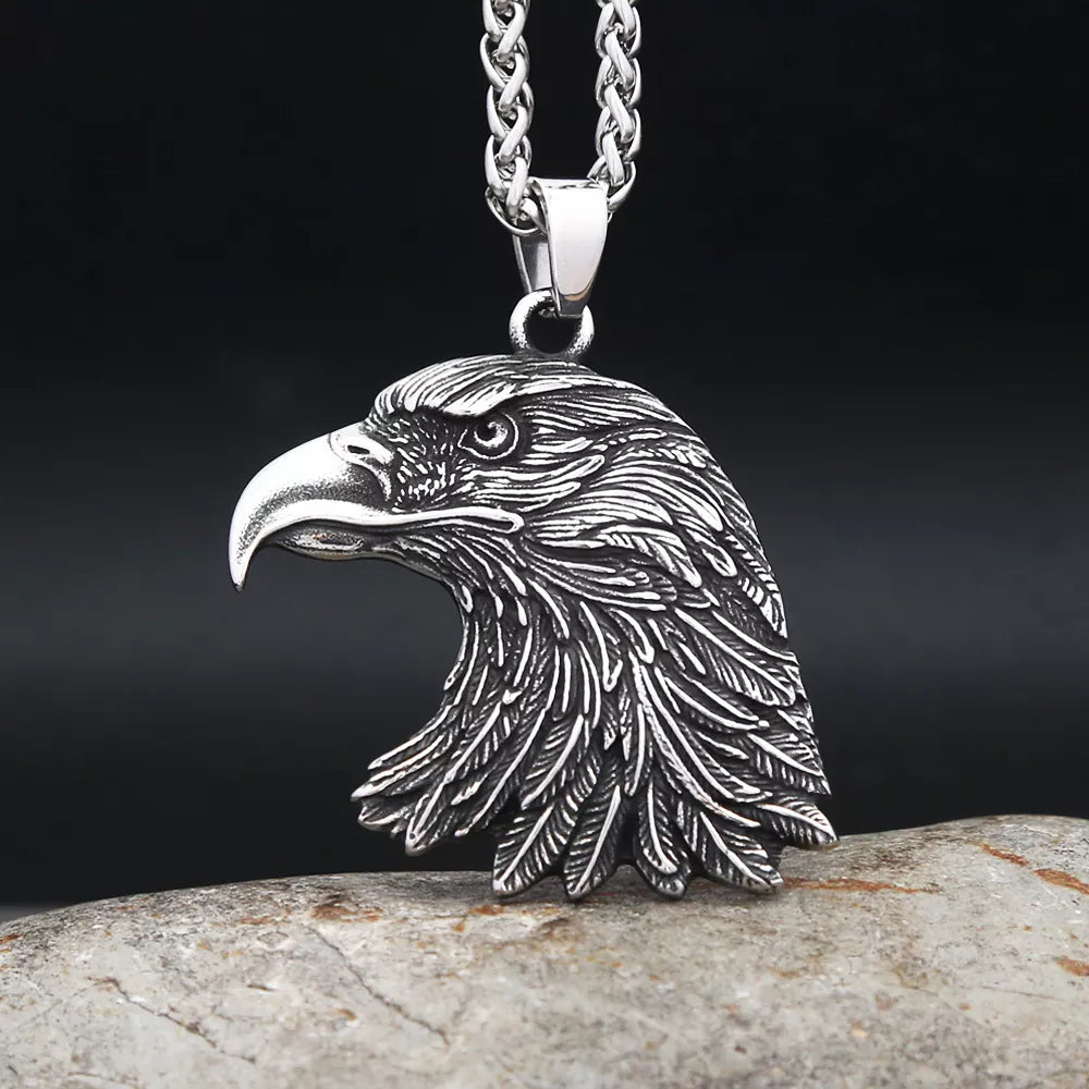 Gothic Eagle Head Pendant Necklace – Unisex Stainless Steel Punk Amulet