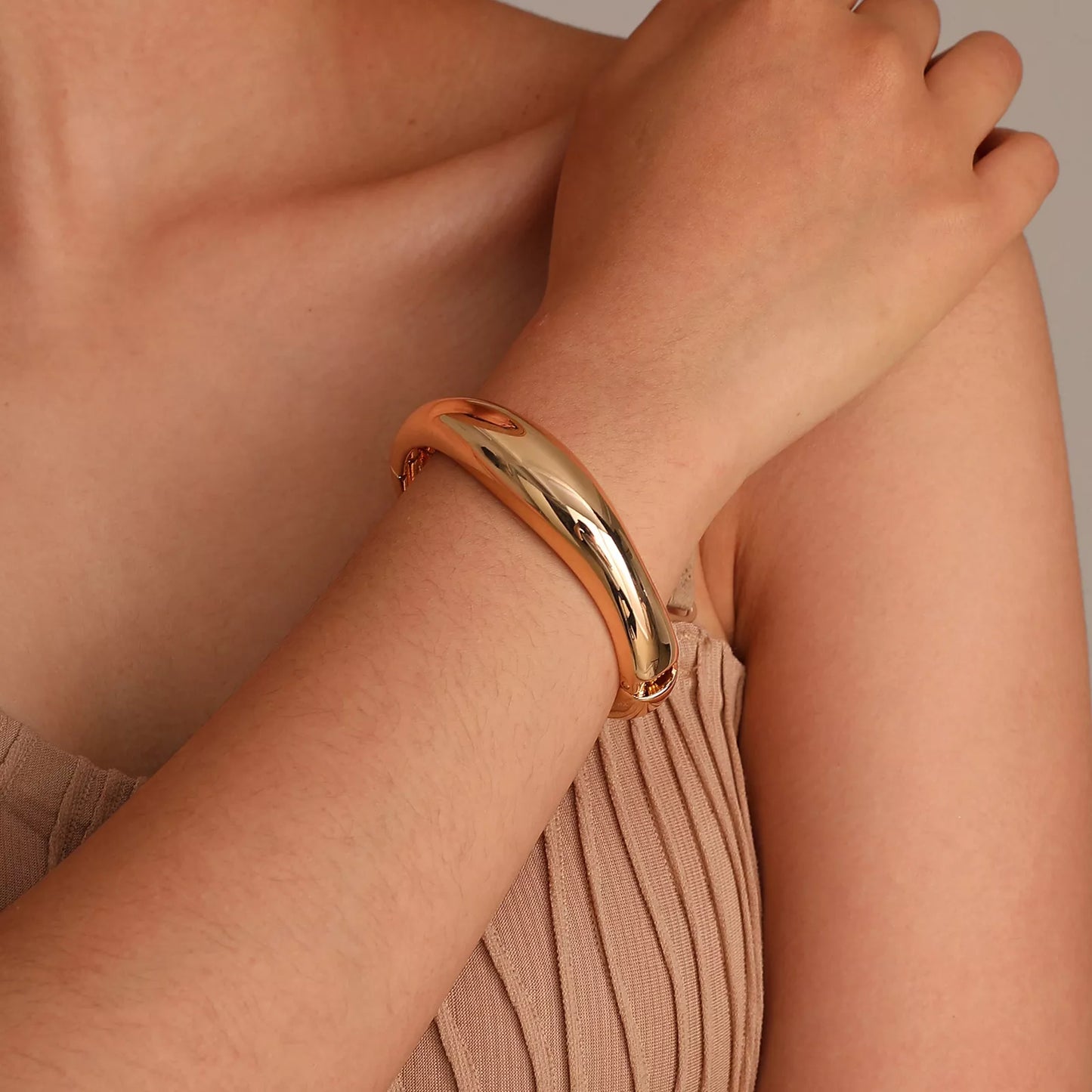 Bold Gold Cuff Bracelet for Women – Thick Punk Style Open Bangle