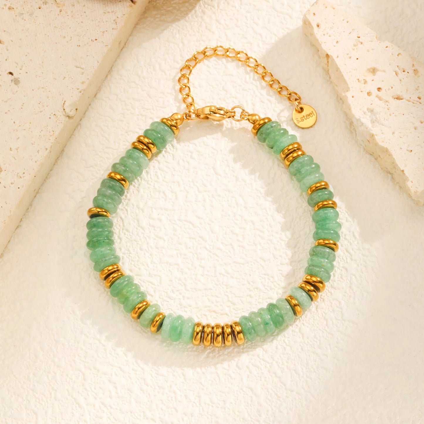 Colorful Natural Stone Bead Bracelet for Women – Stainless Steel Charm Jewelry