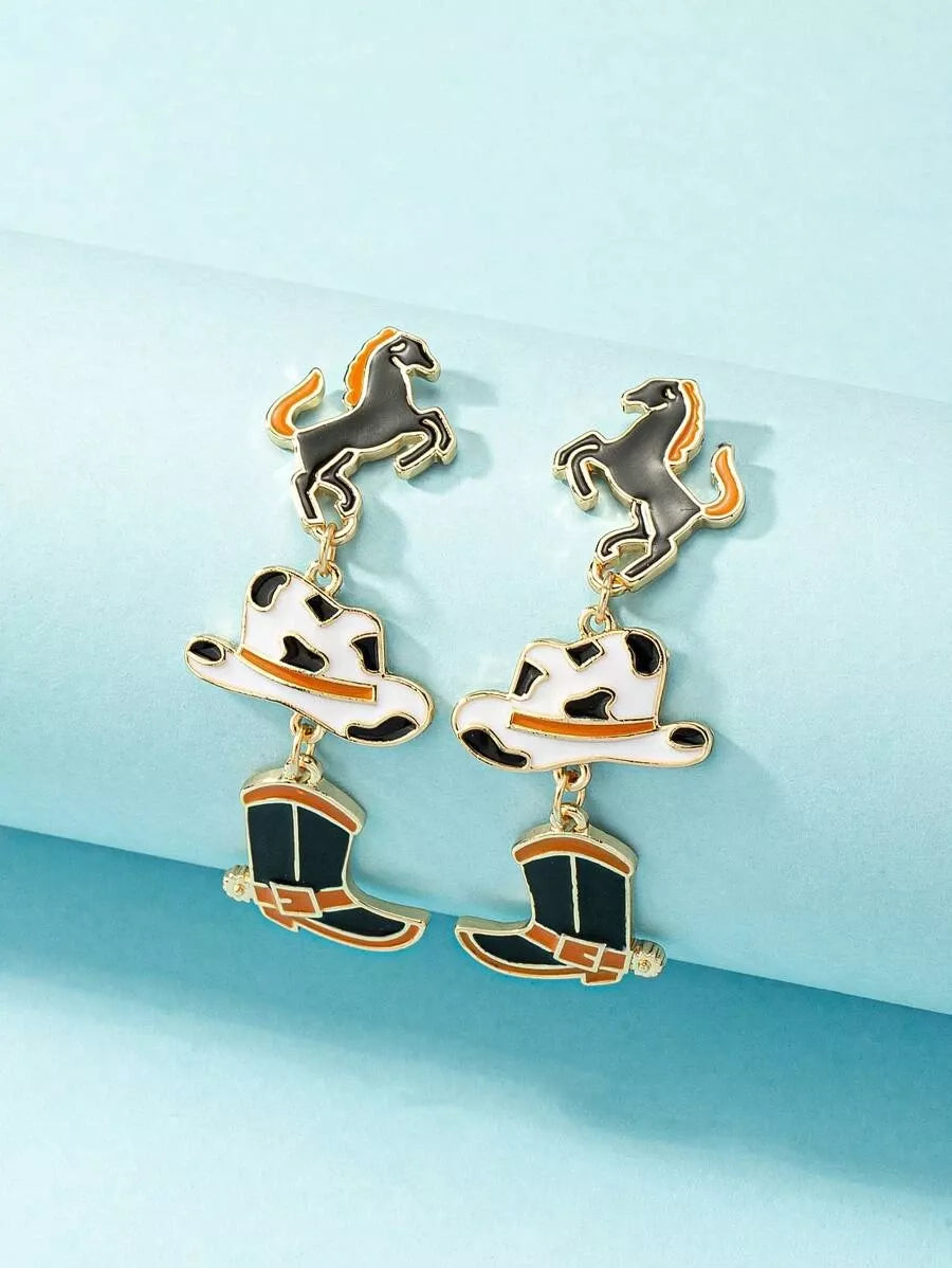 Western Cowboy Hat & Boots Drop Earrings – Vintage Western Style Jewelry