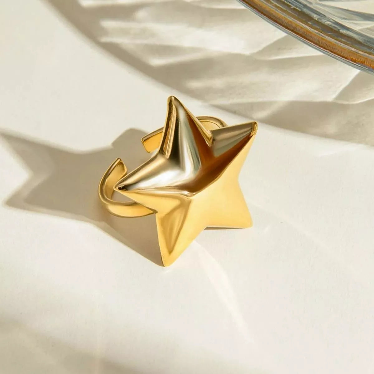 18K Gold Plated Stainless Steel Star Open Ring for Women – Waterproof & Trendy
