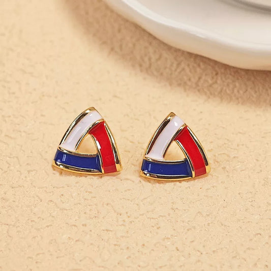 Patriotic Triangle Enamel Stud Earrings – Bold Geometric Fashion Jewelry