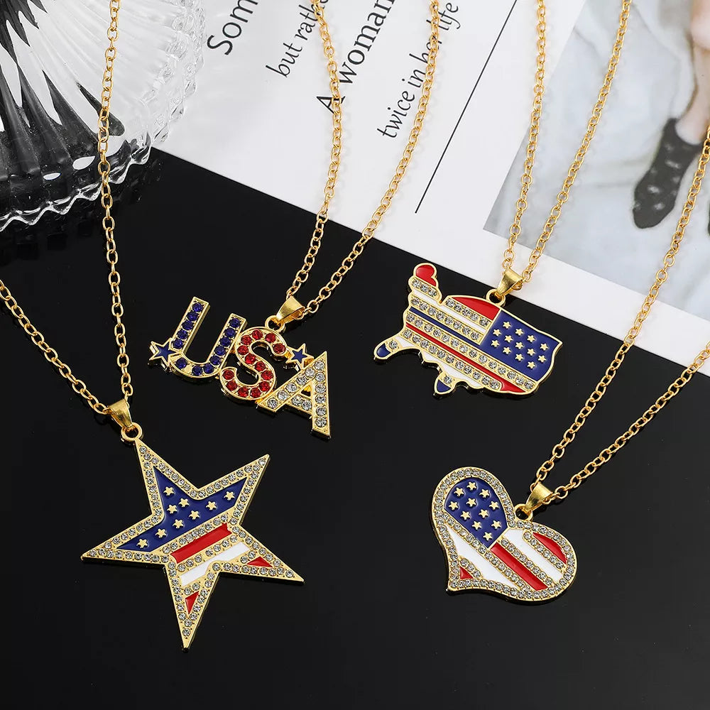 4th of July Patriotic Heart Necklace