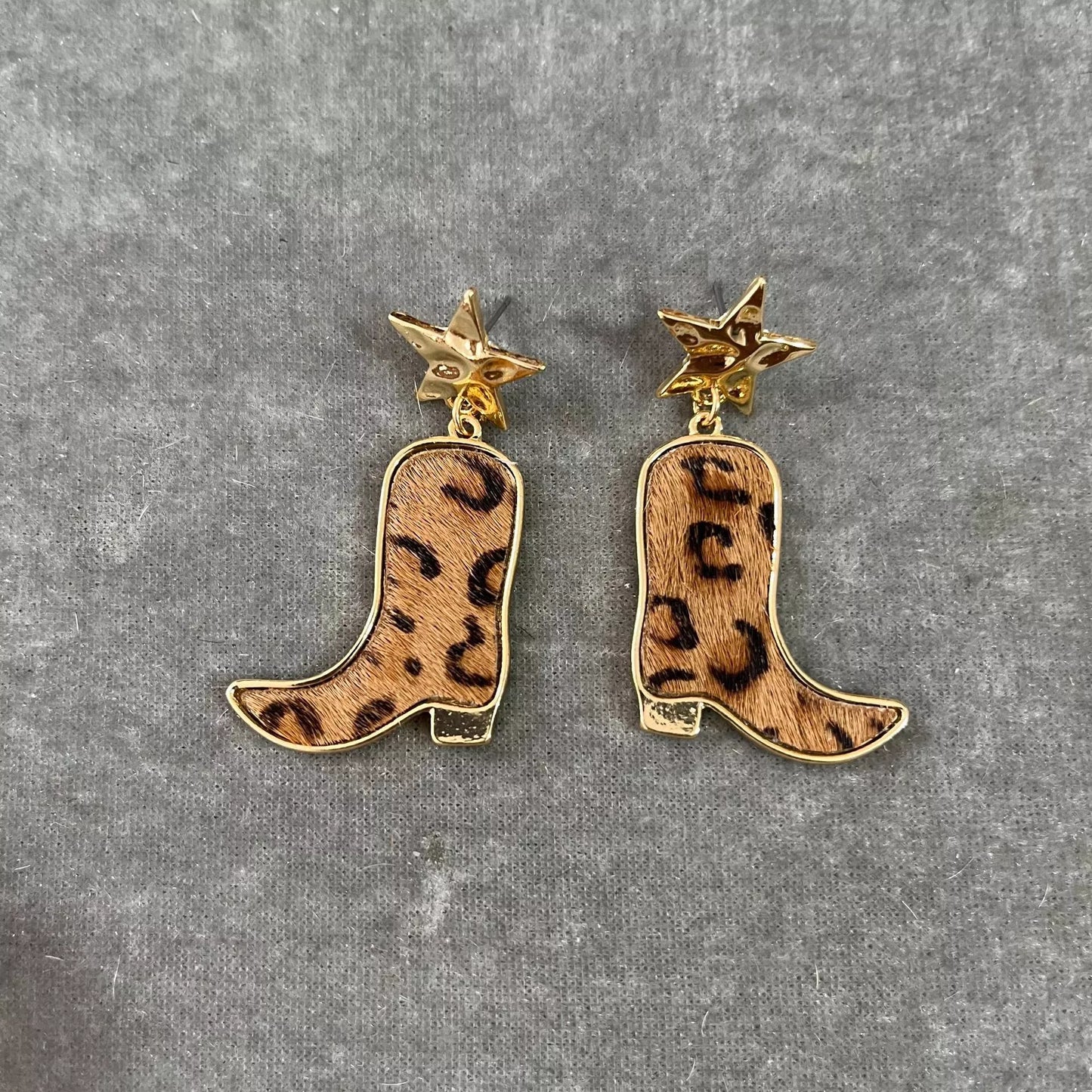 Boho Western Cow Print Boot Earrings – Dangly Star & Hat Cowgirl Jewelry