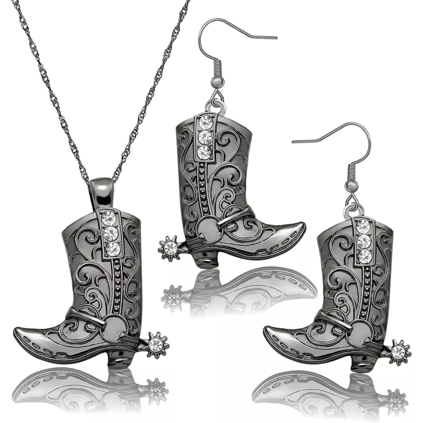 Western Cowgirl Boot Necklace and Earrings Set
