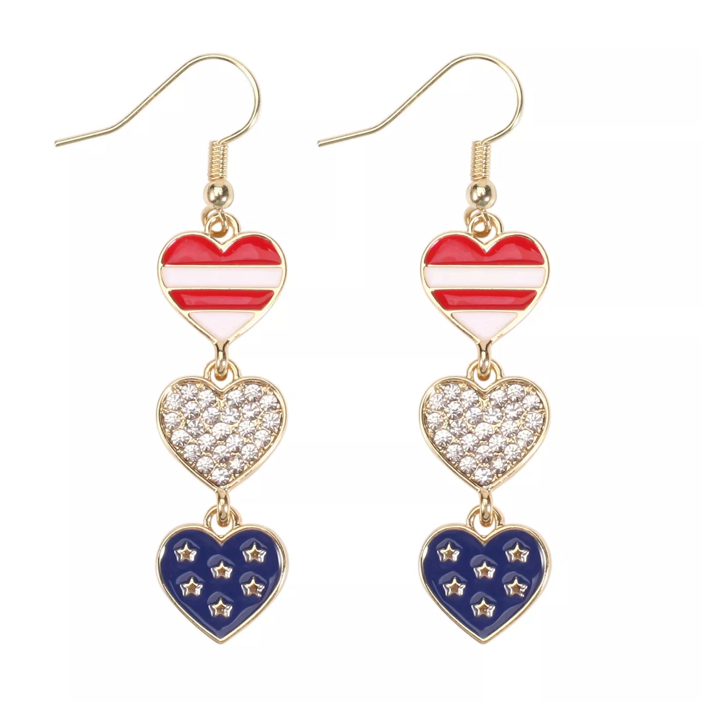 American Flag Heart & Star Dangle Earrings