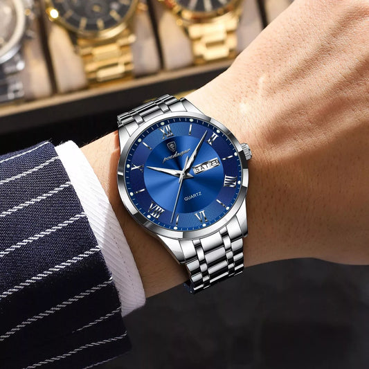Luxury Waterproof Stainless Steel Men’s Quartz Watch with Date & Luminous Display