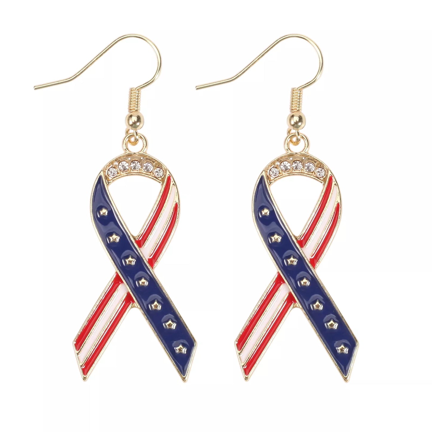 American Flag Heart & Star Dangle Earrings