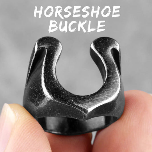 Men’s U-Shaped Horseshoe Punk Ring – Black Stainless Steel Retro Style