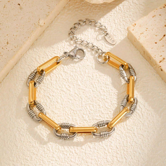 Gold Chunky Oval Link Bracelet for Women – Stainless Steel Waterproof Chain