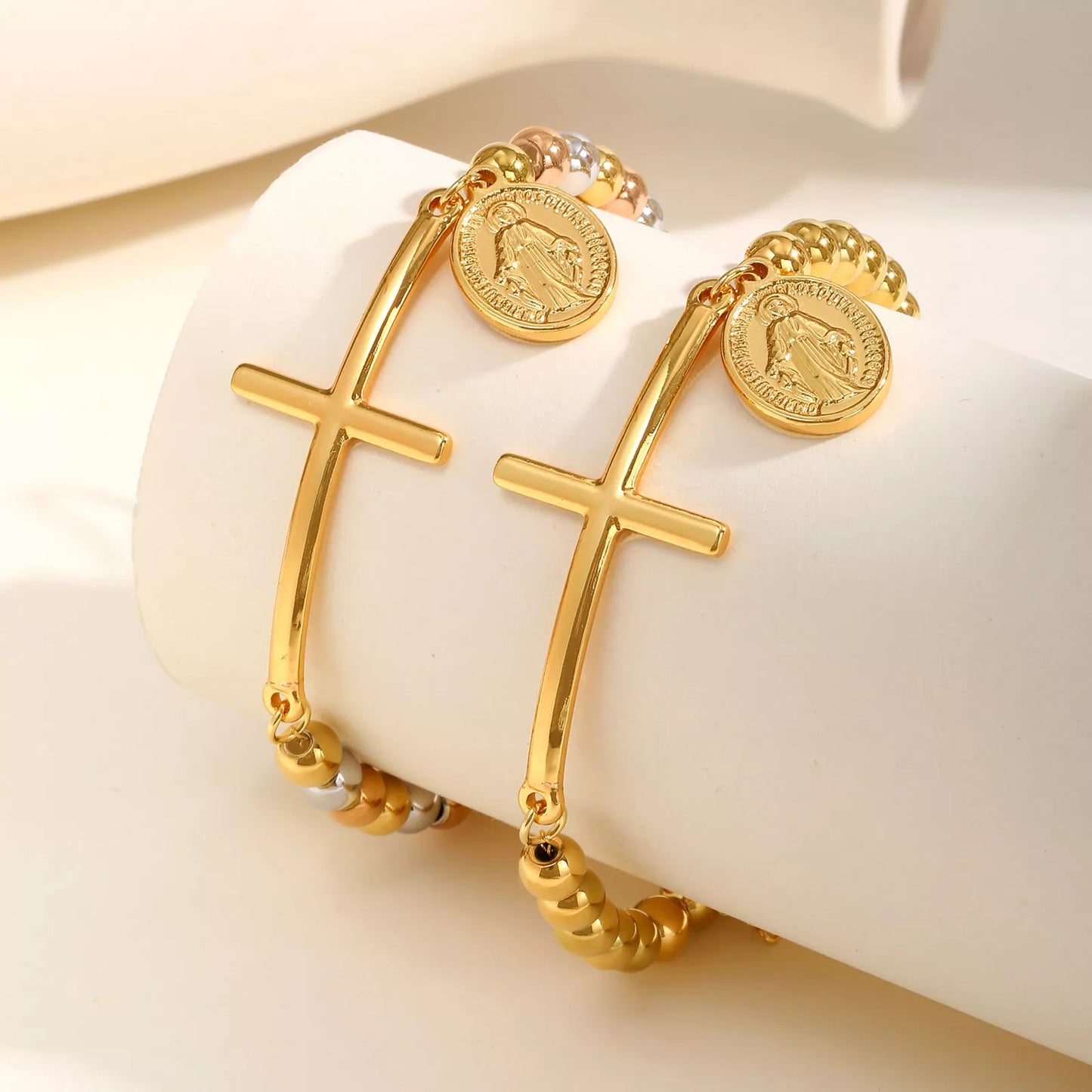 Elegant Cross St. Benedict Oval Beaded Chain Bracelet for Women