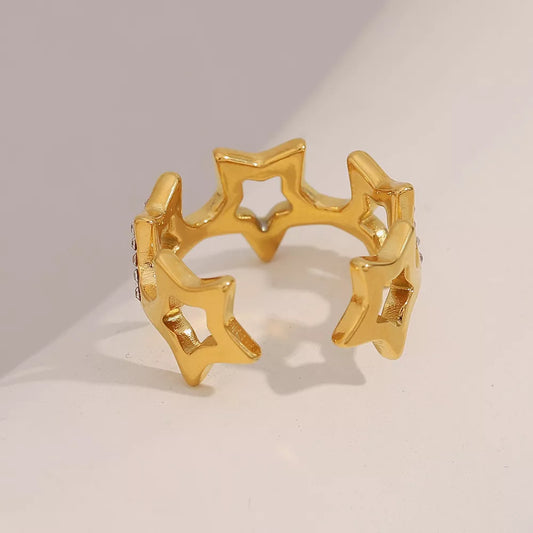18k Gold Plated Hollow Star Rhinestone Ring for Women – Adjustable US 7