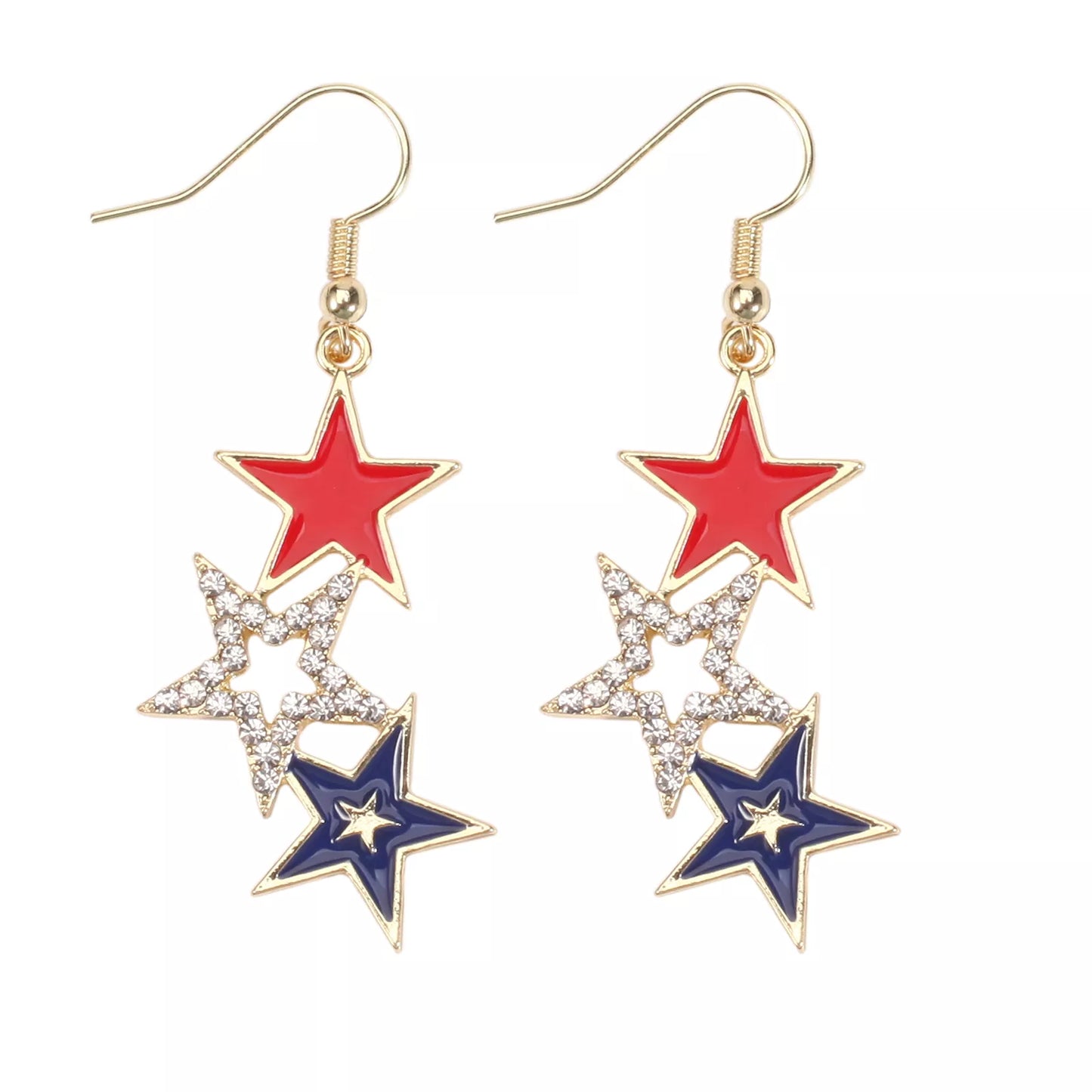 American Flag Heart & Star Dangle Earrings