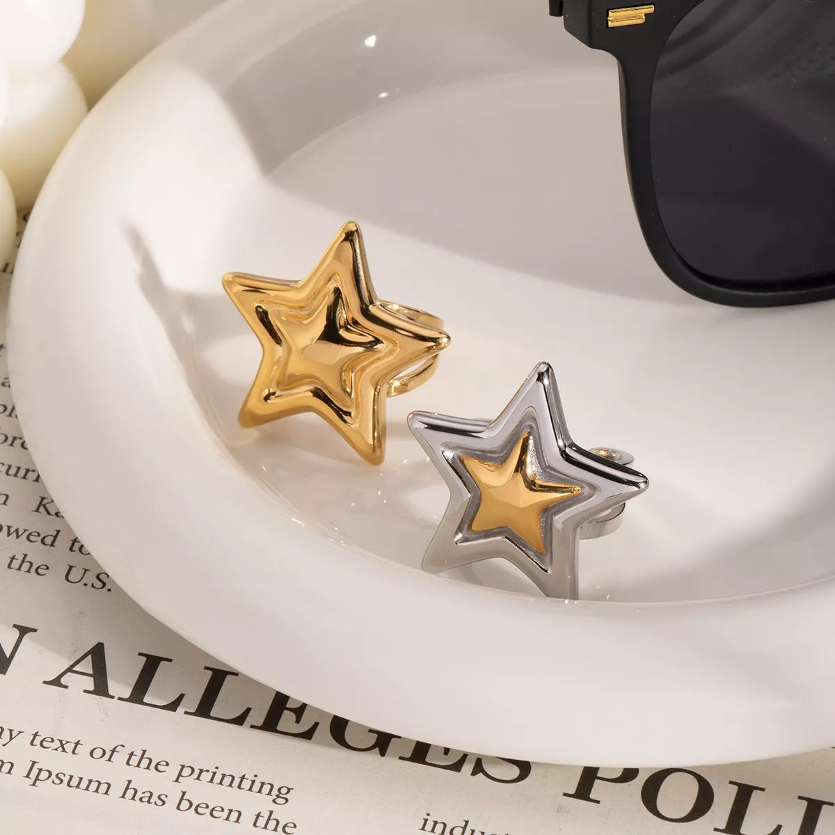 Gold and Silver Stainless Steel Star Ring – Dual Tone Fashion Statement