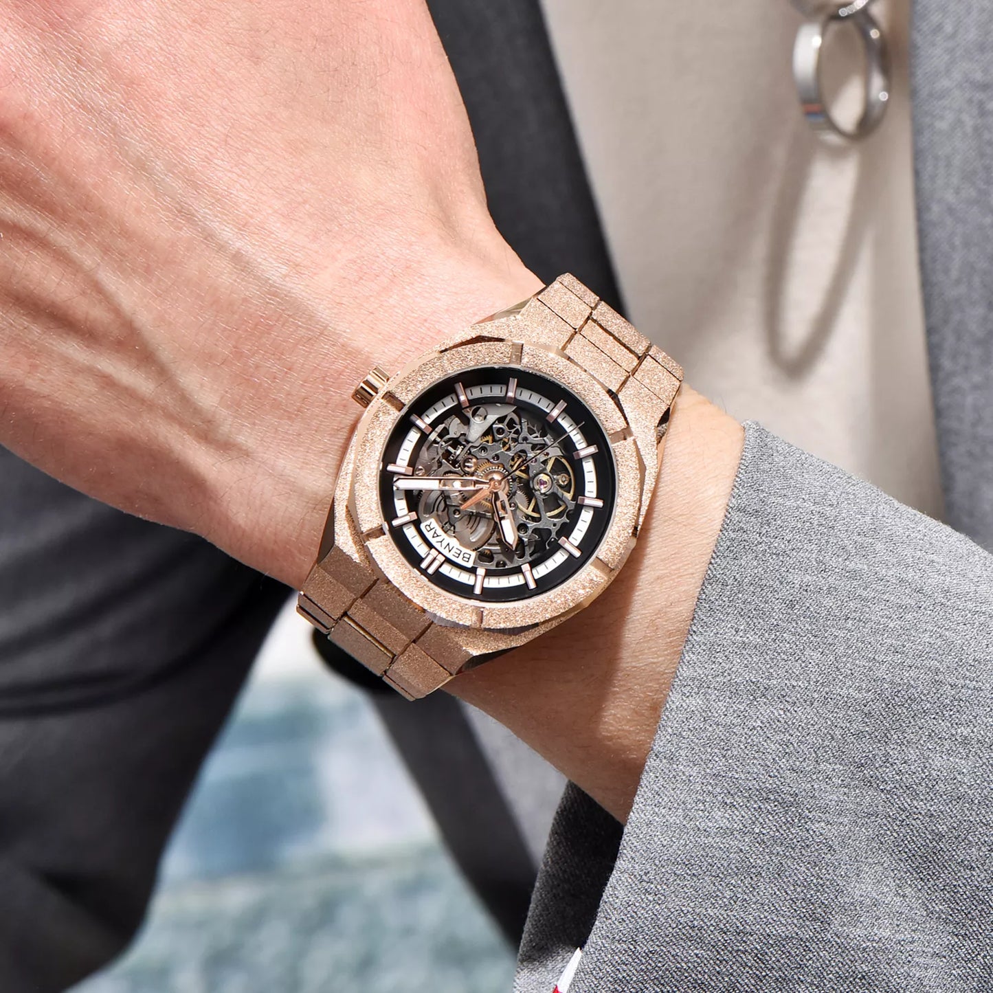 Luxury Skeleton Automatic Men’s Watch – Stainless Steel, Waterproof, Luminous