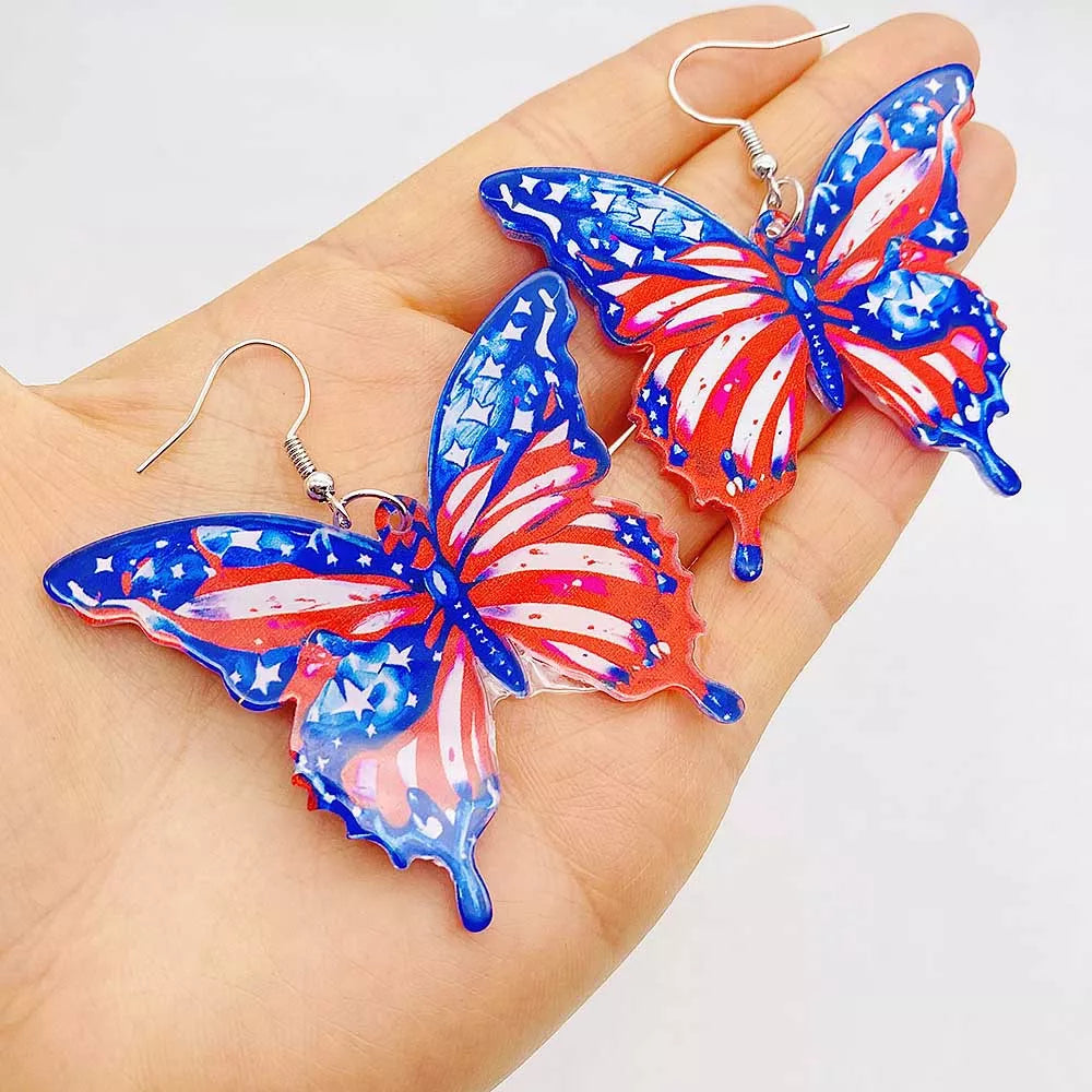 Colorful 3D Butterfly Flag Drop Earrings for Women