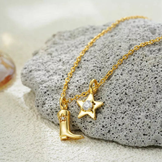 Vintage Cowboy Boots Pendant Necklace