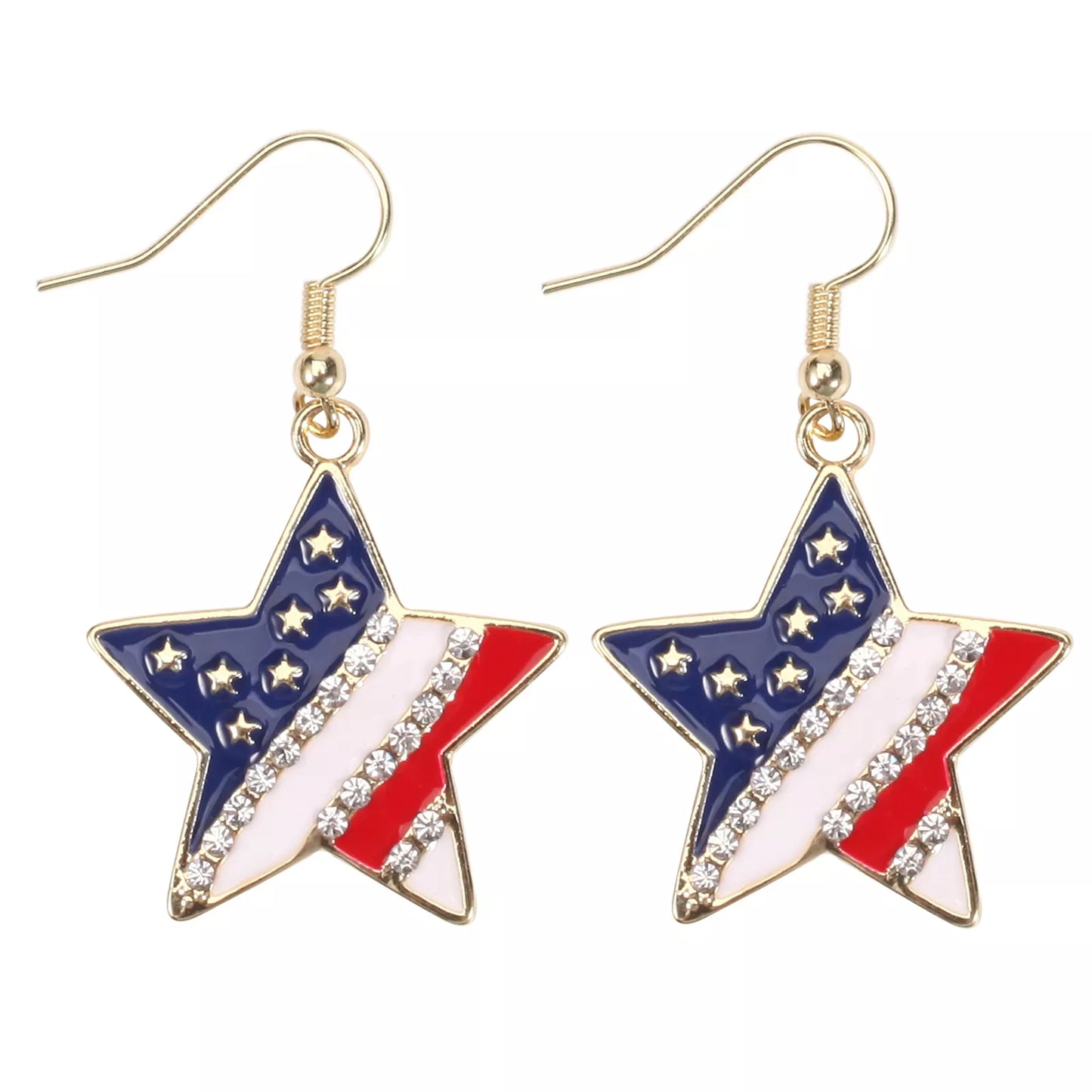 American Flag Heart & Star Dangle Earrings