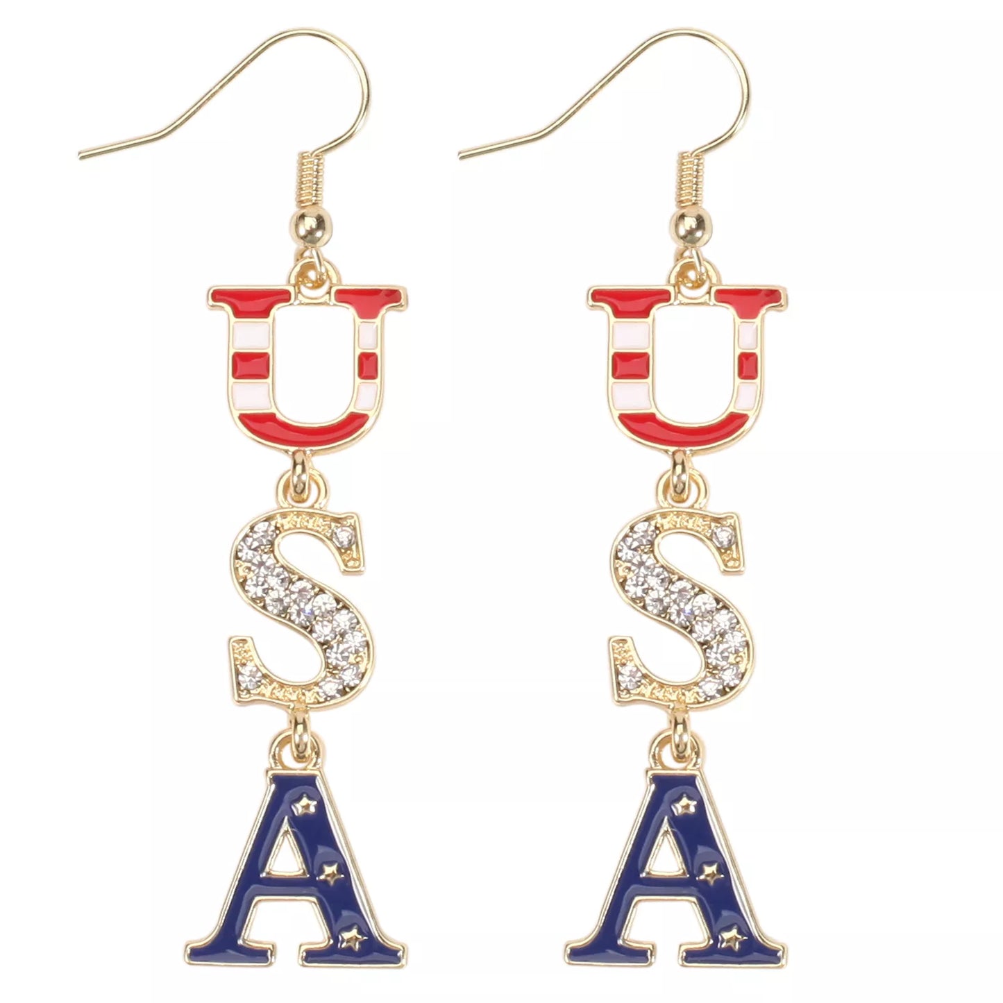 American Flag Heart & Star Dangle Earrings