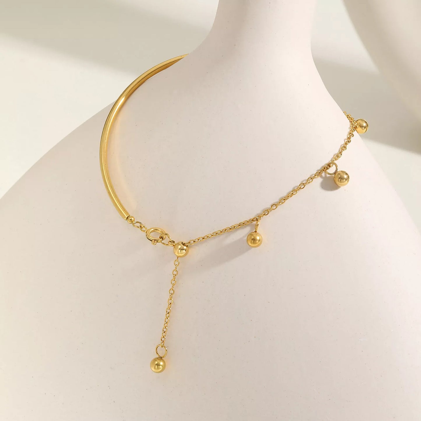 Minimalist Gold Ball & Semi-Circle Link Bracelet for Women – Waterproof Jewelry