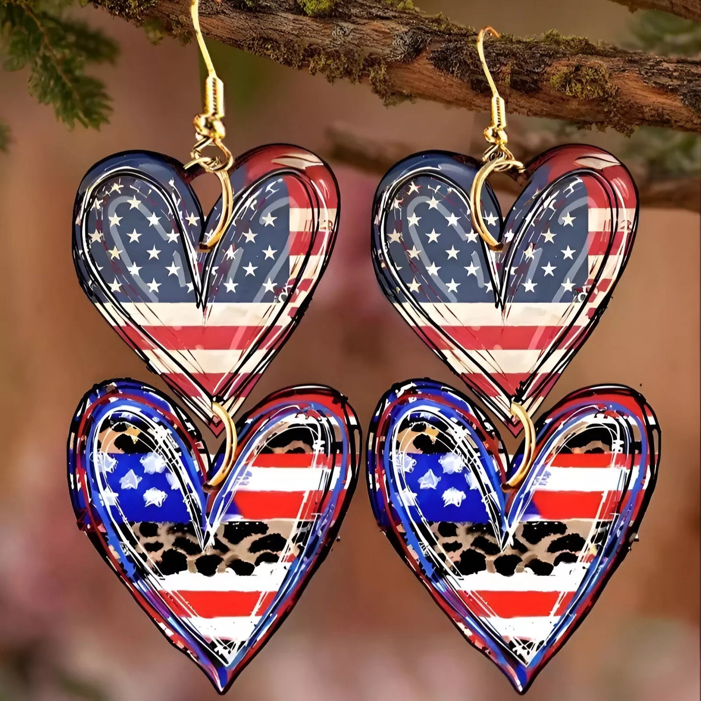 Patriotic Heart Leather Earrings for Women