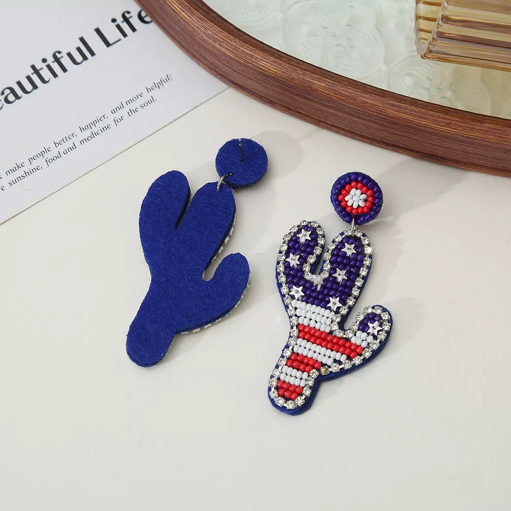 Boho Seed Bead USA Dangle Earrings – 4th of July Water Drop Design