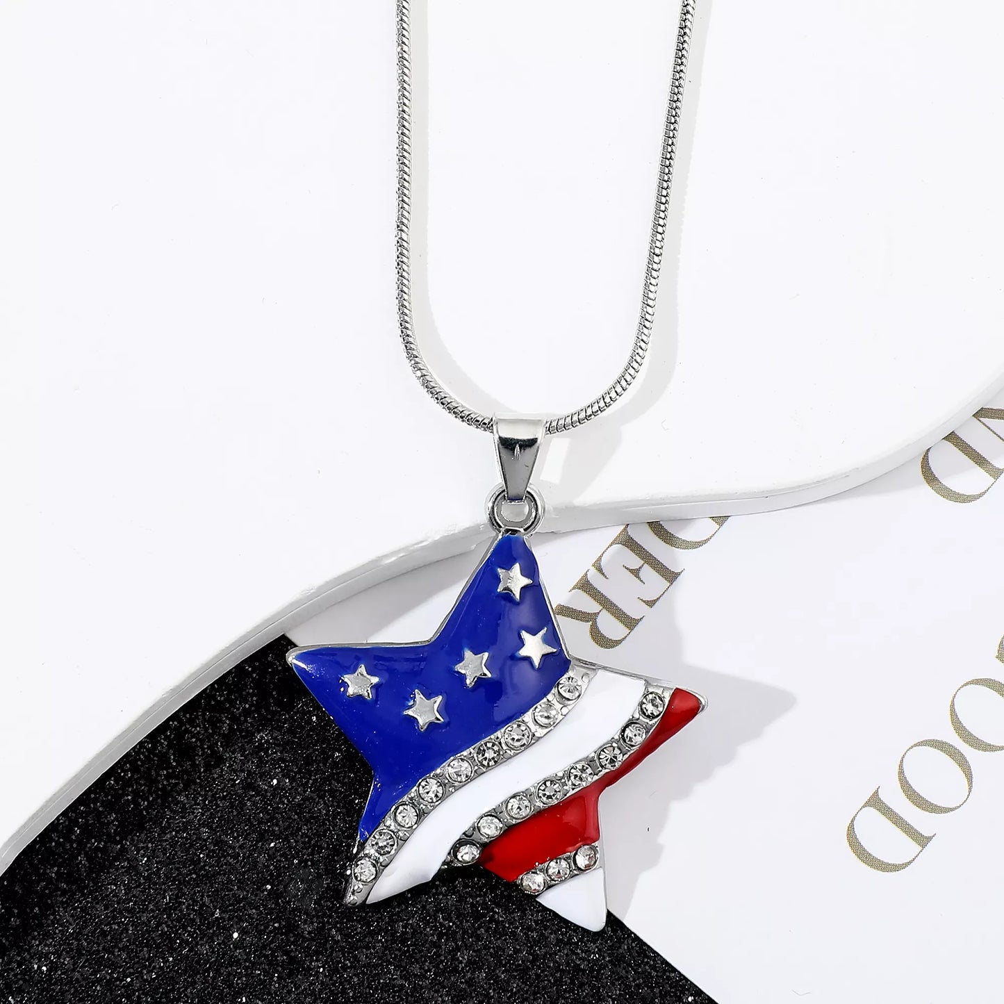 Patriotic American Flag Necklace – Vintage Red, White, and Blue Pendant