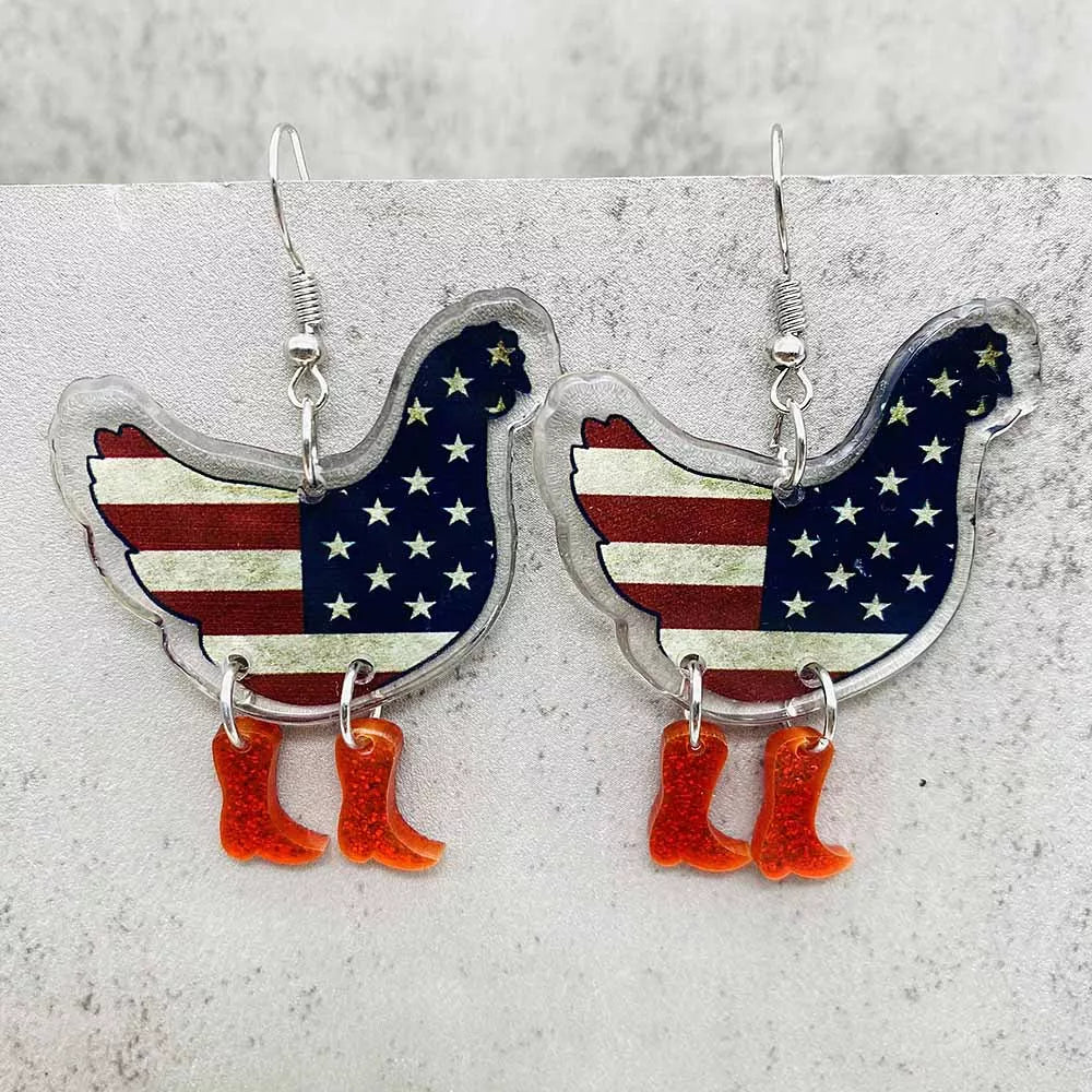 4th of July Patriotic Drop Earrings – American Flag Sunflower Acrylic Jewelry