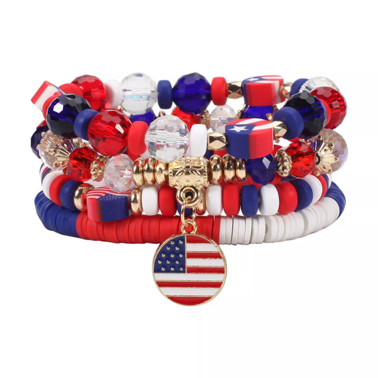 USA Flag Stackable Crystal Bead Bracelets