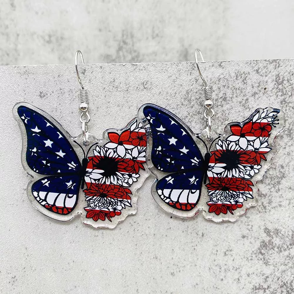 4th of July Patriotic Drop Earrings – American Flag Sunflower Acrylic Jewelry