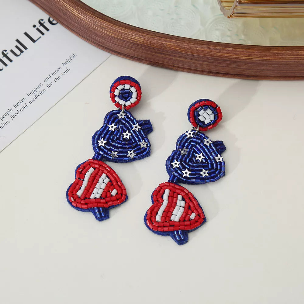 Boho Seed Bead USA Dangle Earrings – 4th of July Water Drop Design