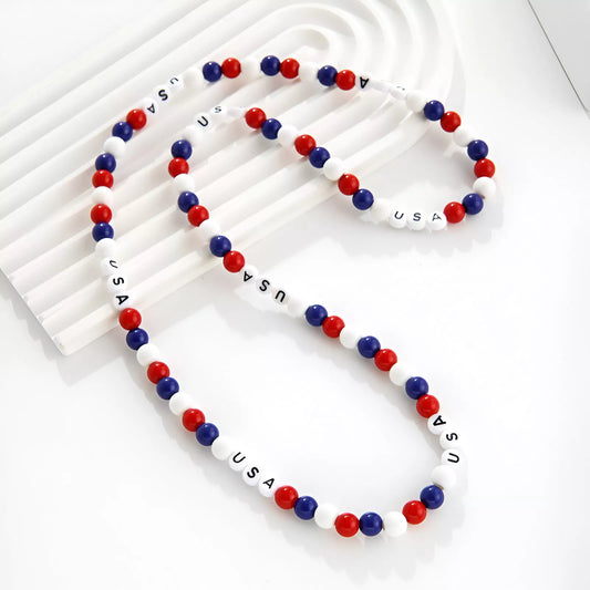 4th of July Patriotic Beaded Necklace & Bracelet Set