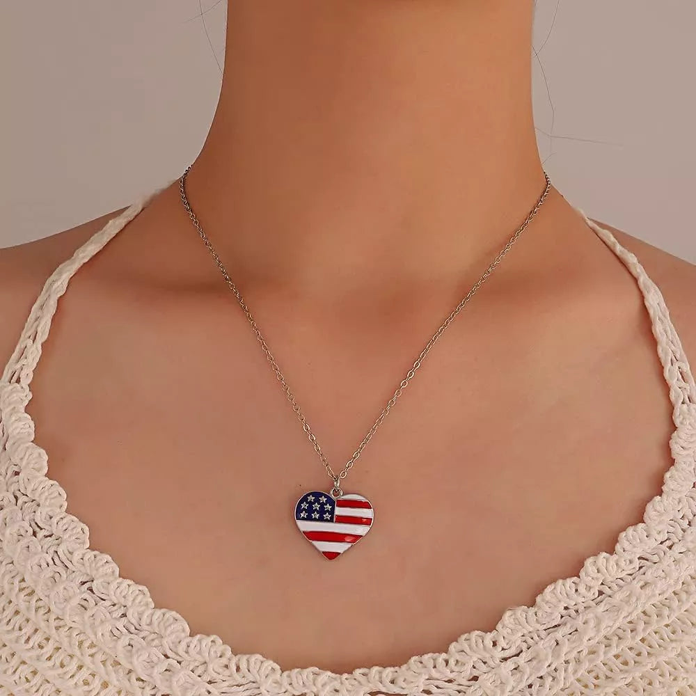 Patriotic USA Flag Pendant Necklace