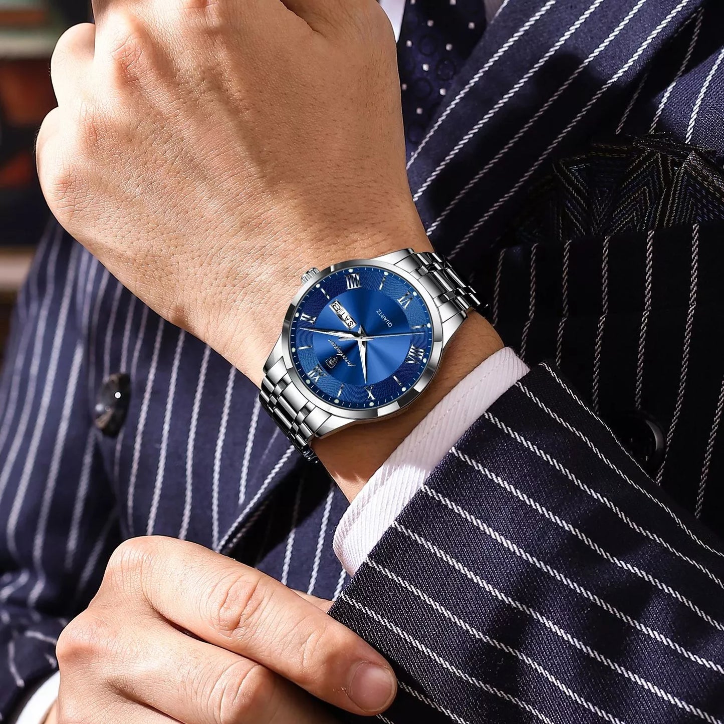 Luxury Waterproof Stainless Steel Men’s Quartz Watch with Date & Luminous Display