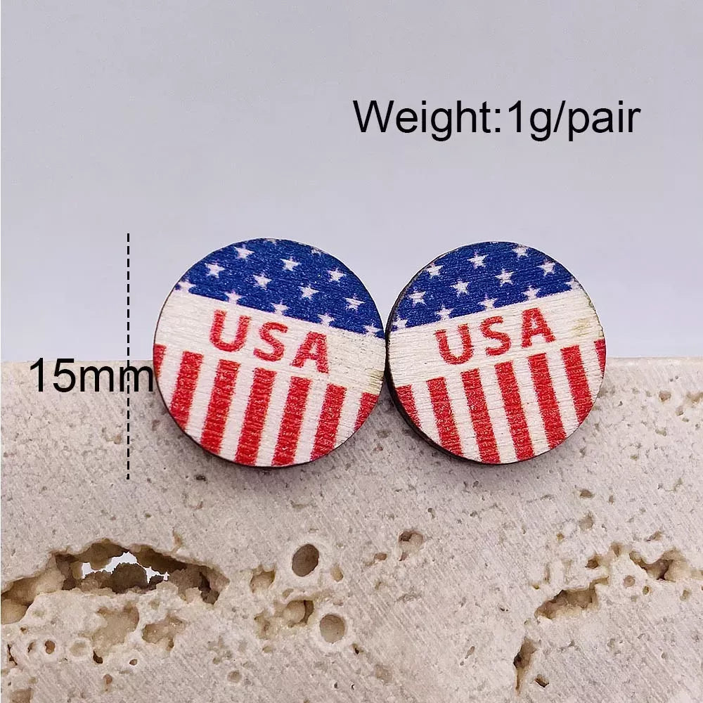 Patriotic Wooden Stud Earrings