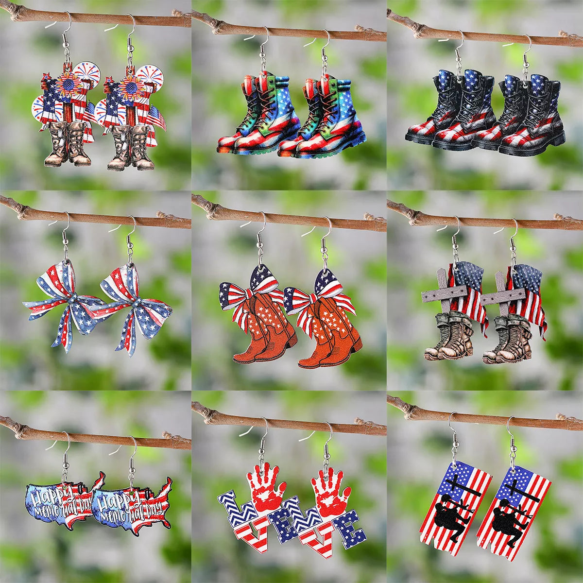 4th of July Wooden Patriotic Earrings