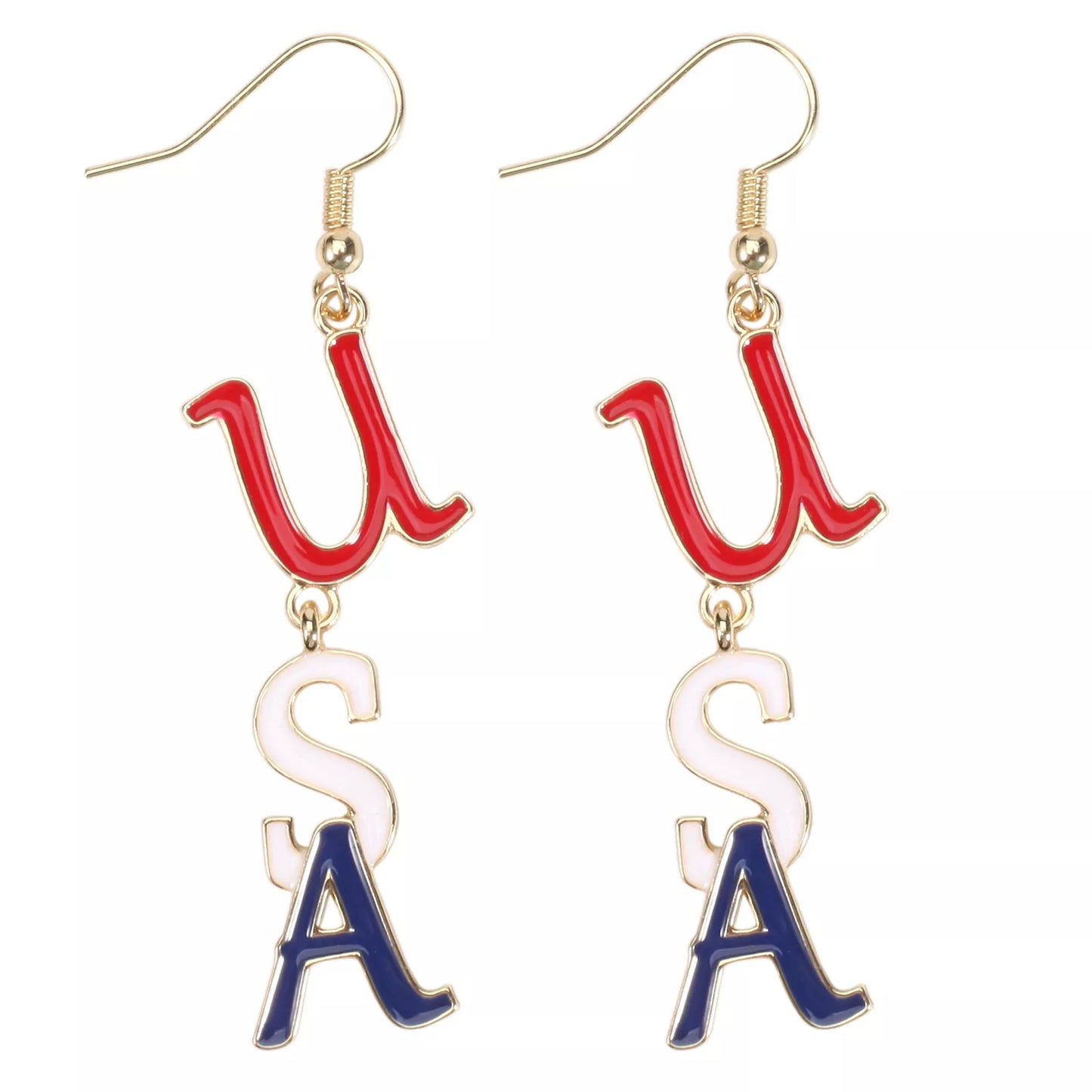 American Flag Heart & Star Dangle Earrings