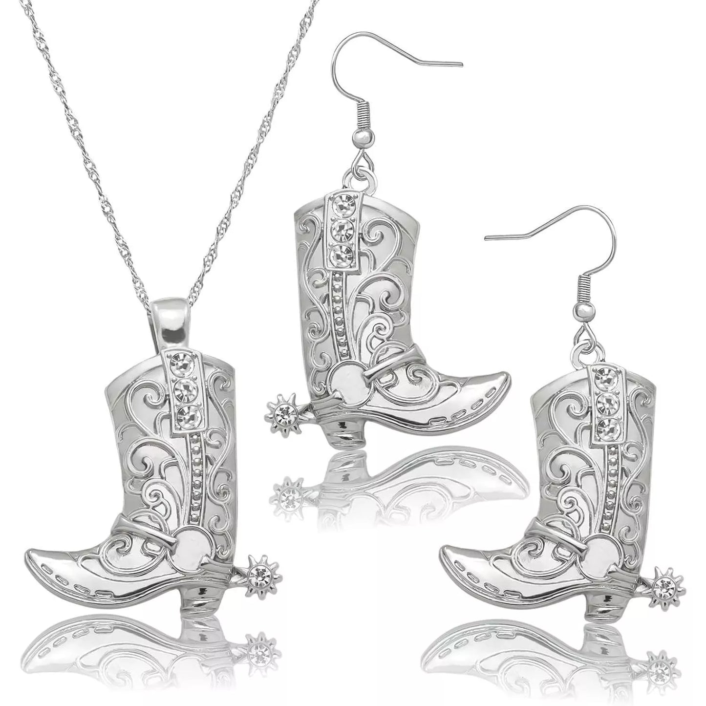Western Cowgirl Boot Necklace and Earrings Set