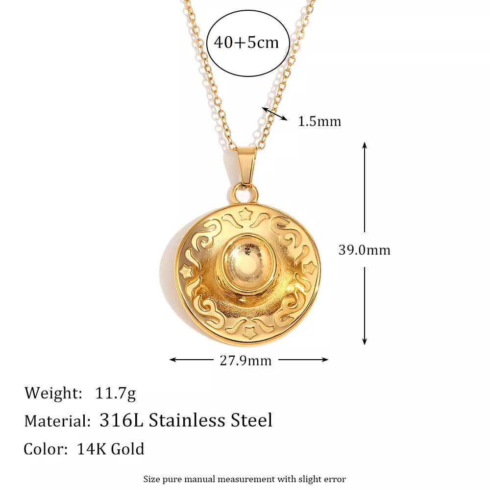 Gold Plated Cowboy Hat Pendant Necklace