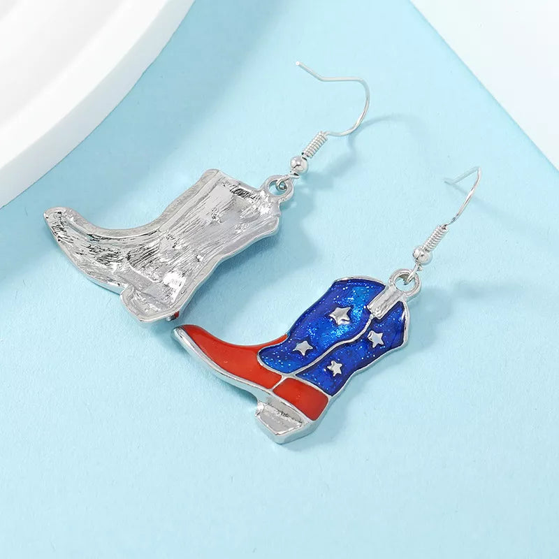 4th of July Dangle Earrings – American Flag Star & Shoe Pendant for Women