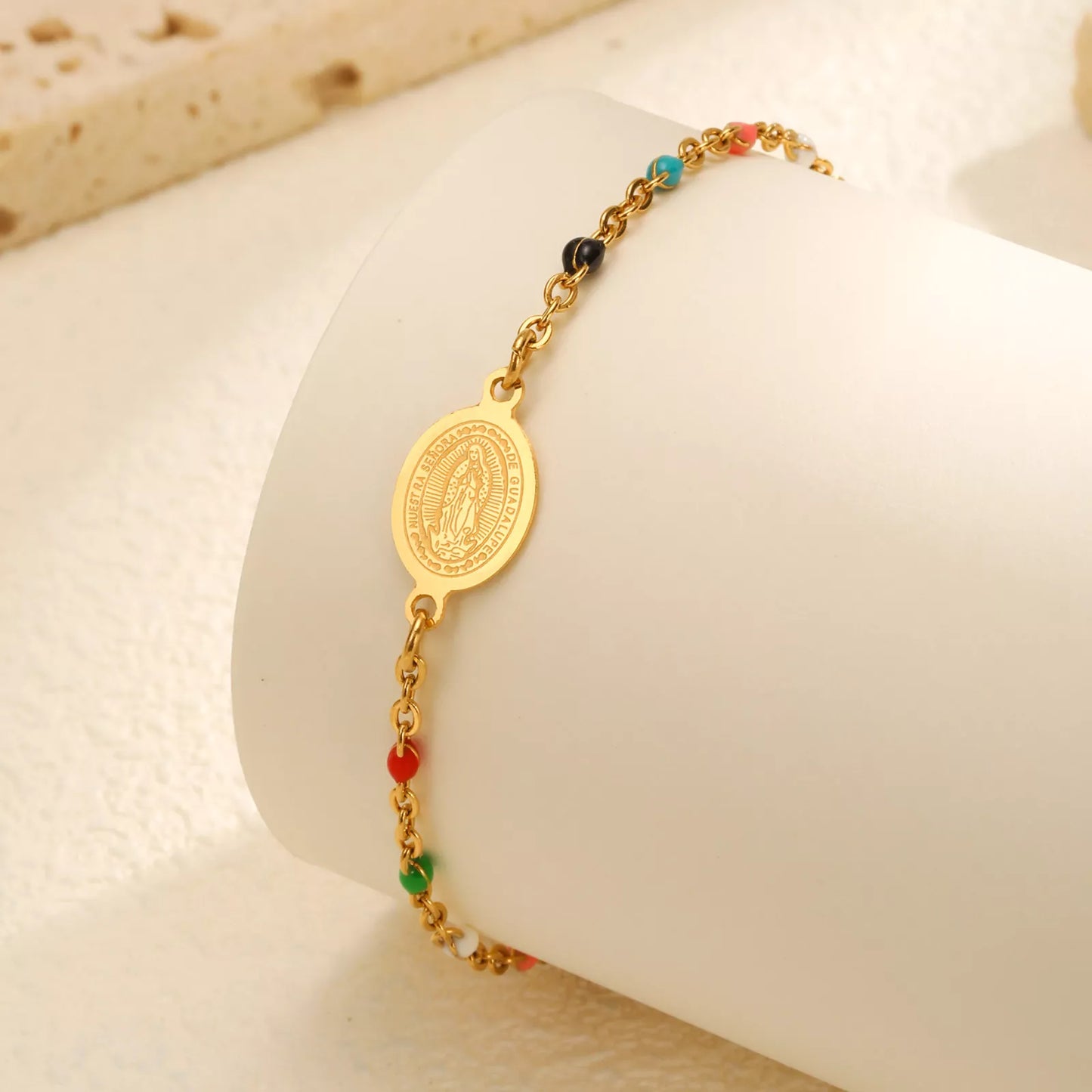 Bohemian Gold Beaded Virgin Bracelet for Women – Christian Charm Jewelry